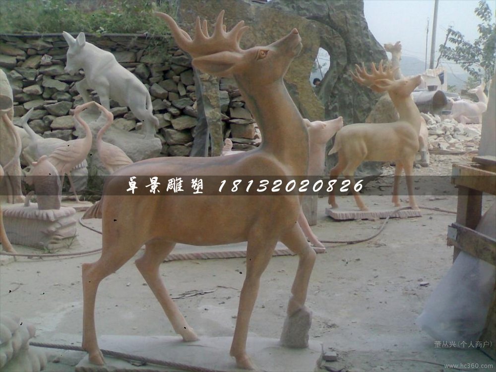 石頭鹿，石雕鹿雕塑，1.2米高石雕鹿
