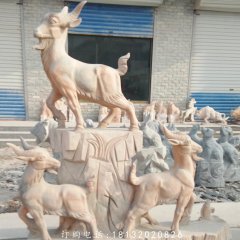 三陽(yáng)開泰石雕，晚霞紅石雕羊