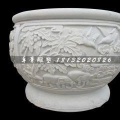 白色石頭水缸，漢白玉石水缸