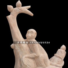 猴子摘桃石雕，晚霞紅動(dòng)物石雕