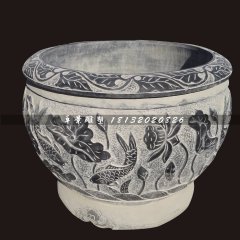 青石荷花魚水缸，仿古石魚缸