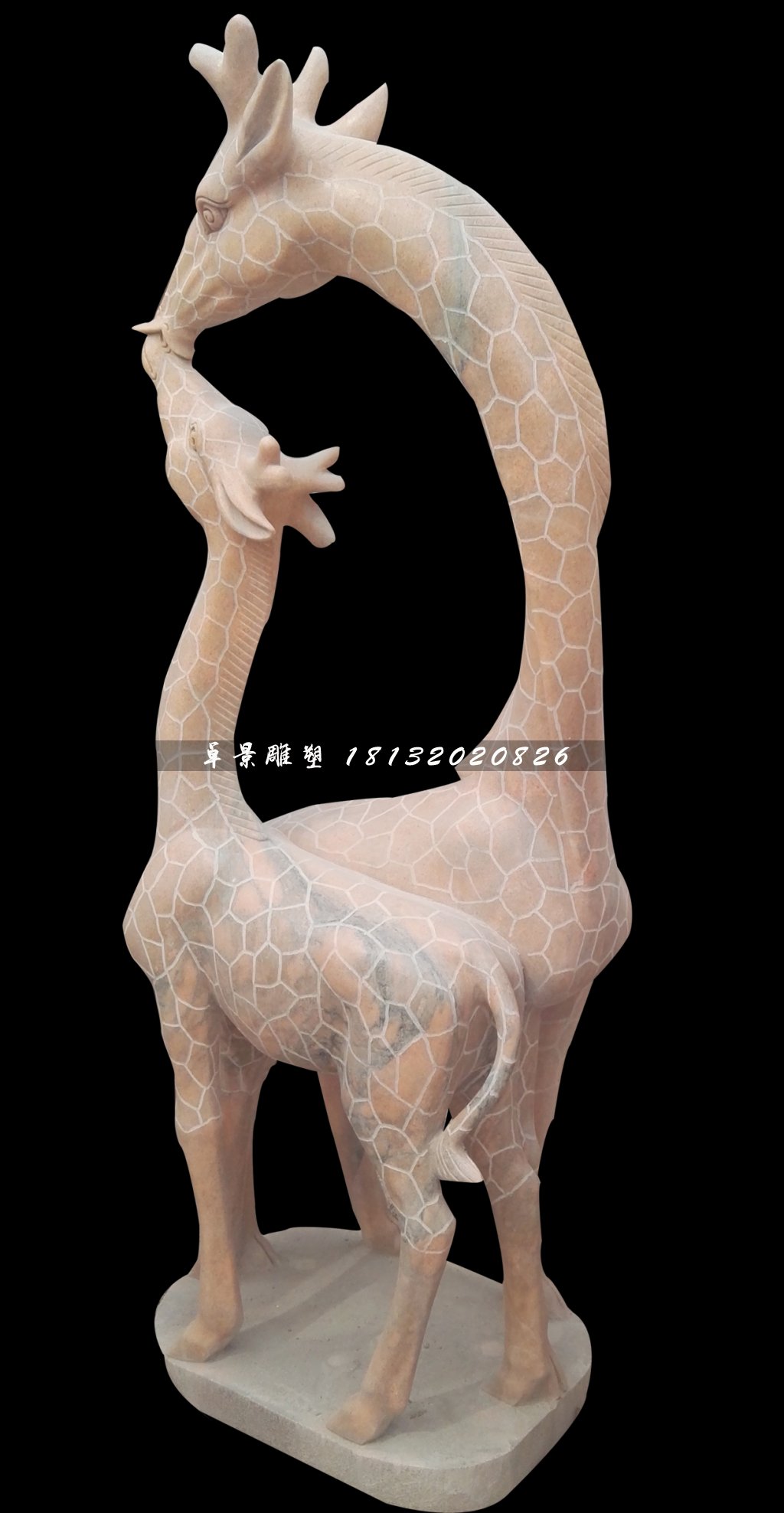 母子鹿石雕，公園親嘴鹿石雕