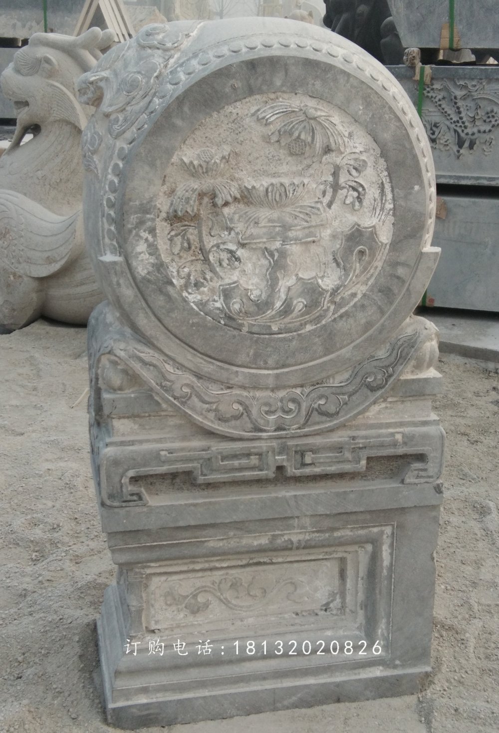 仿古青石門墩，石雕抱鼓石 (1)
