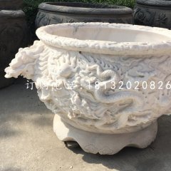 龍浮雕水缸，圓形石水缸