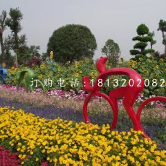 抽象人物騎車子雕塑，不銹鋼景觀雕塑