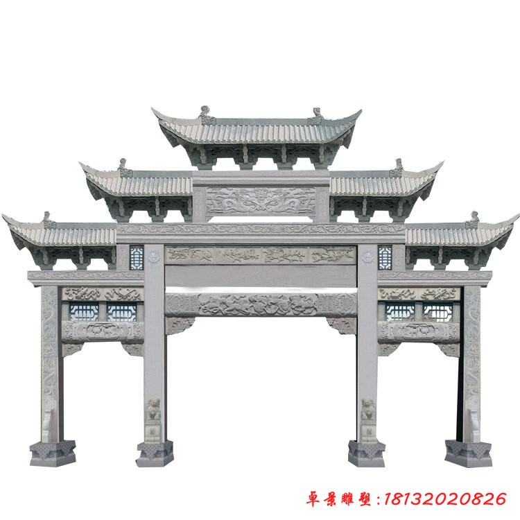 三門(mén)五樓村口牌坊石雕