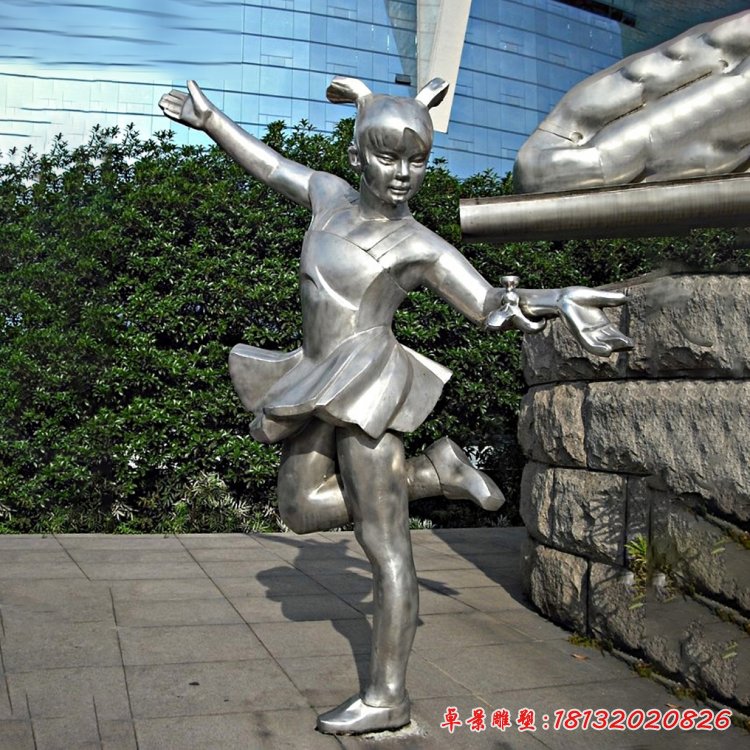 踢毽子的女孩雕塑，不銹鋼人物雕塑(1)